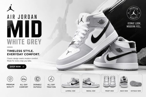 AIR JORDAN MID WHITE GREY
