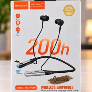 RECRSI RE-NY060 Wireless Neckband Earphone – 200H Battery & LED Power Display
